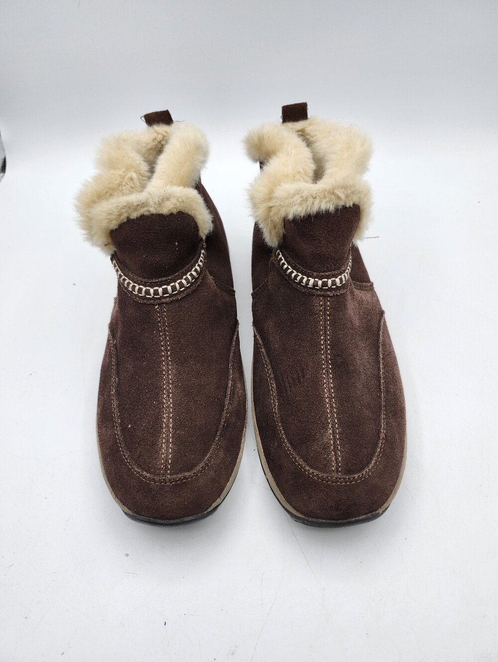 Easy Spirit Brown Suede Faux-Fur Trim Ankle Booties